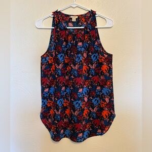 J. Crew Factory Dark Multi Color Floral Tank Top Keyhole Neckline Size 2